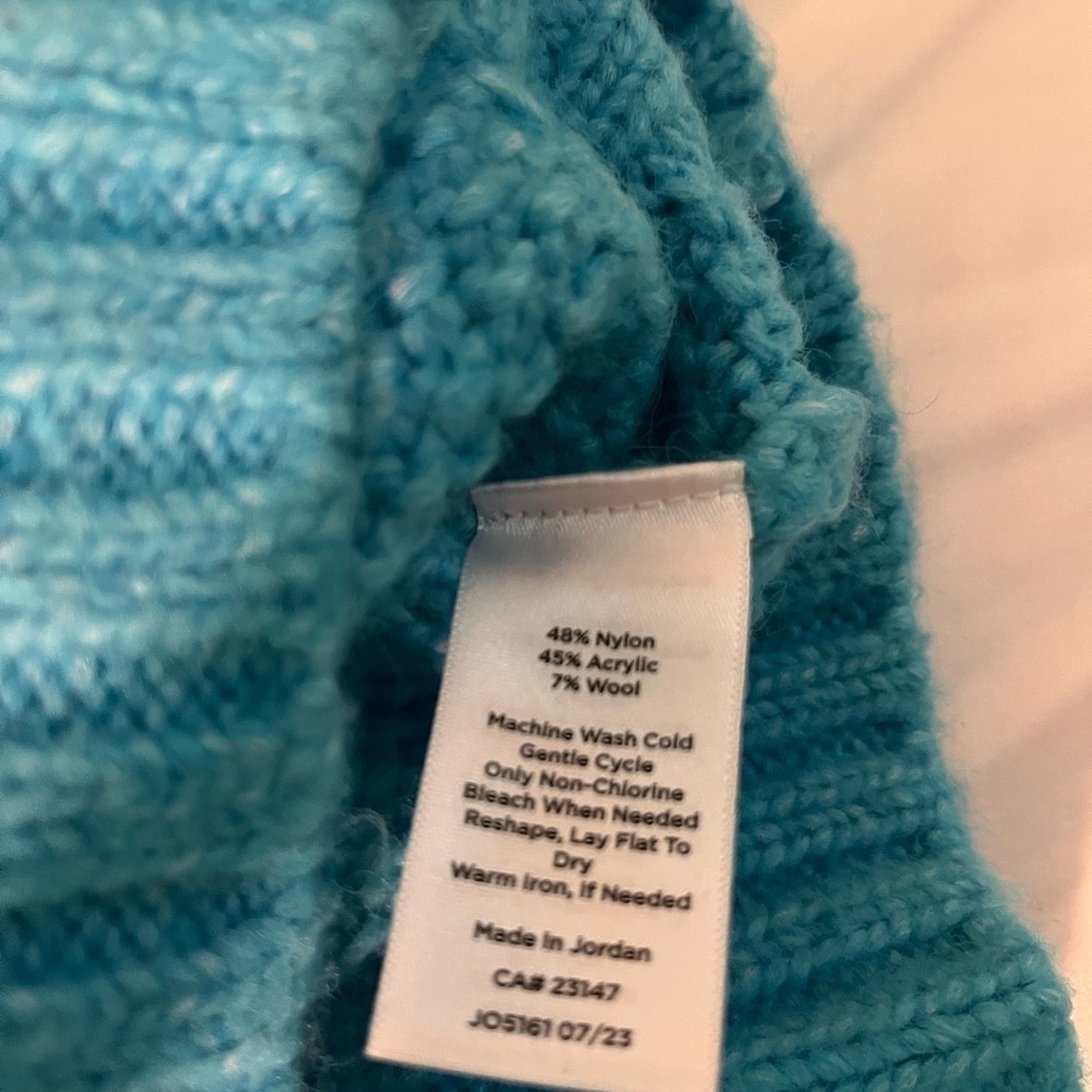 Talbots Turquoise Blue Cable Knit Pointelle Puff Sleeve Sweater - XL Petite - Picture 5 of 10